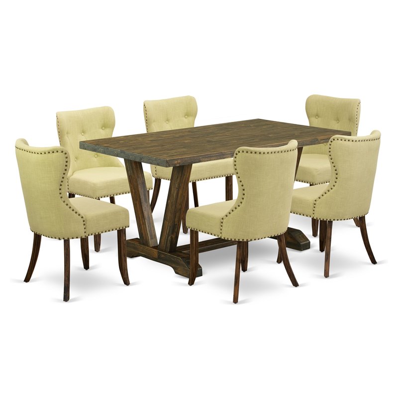 East West Furniture V-Style 7-piece Wood Dining Table Set in Brown/Limelight
