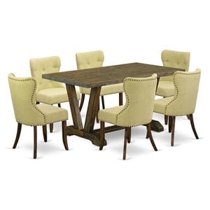 East West Furniture V-Style 7-piece Wood Dining Table Set in Brown/Limelight