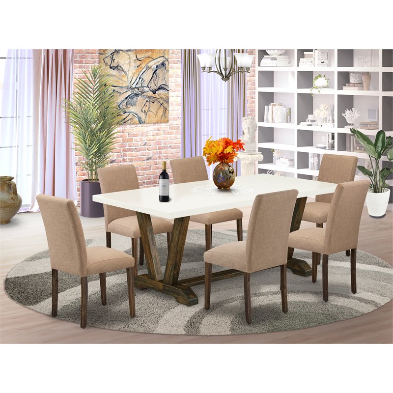 East West Furniture V-Style 7-piece Wood Dinette Table Set in Jacobean Brown