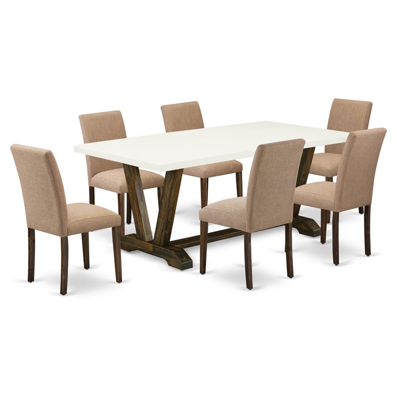 East West Furniture V-Style 7-piece Wood Dinette Table Set in Jacobean Brown