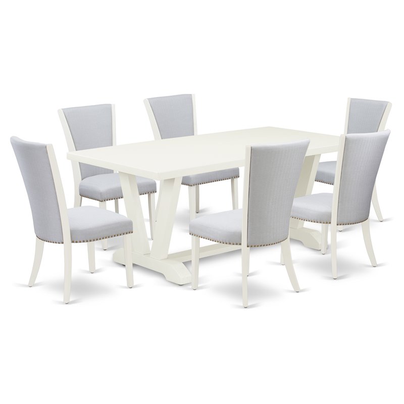 East West Furniture V-Style 7-piece Wood Dinette Set in Linen White/Gray