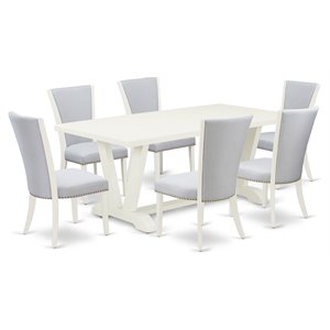 East West Furniture V-Style 7-piece Wood Dinette Set in Linen White/Gray