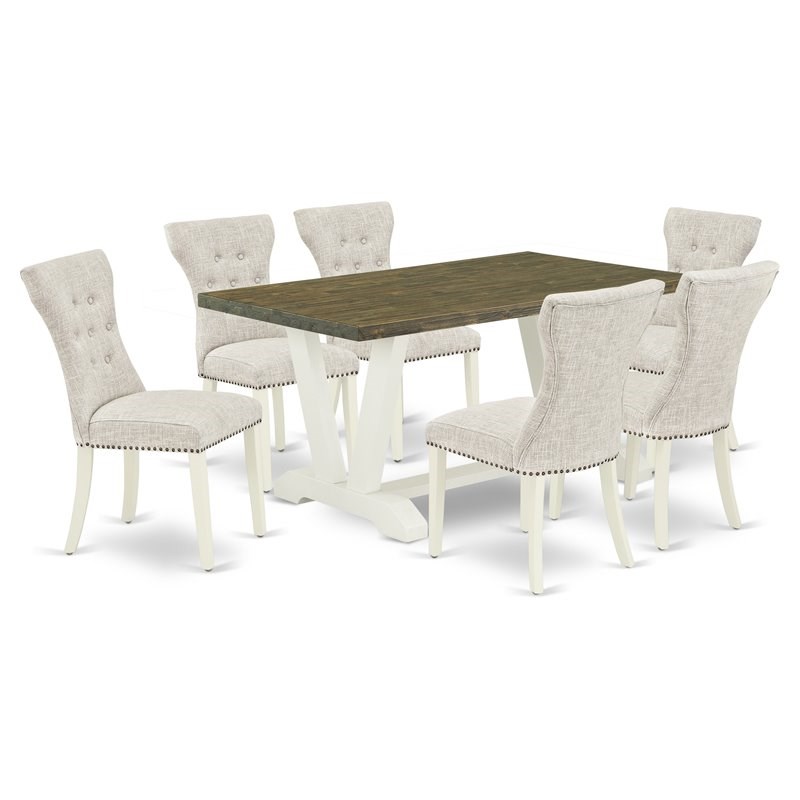 East West Furniture V-Style 7-piece Wood Dining Table Set in Doeskin Gray