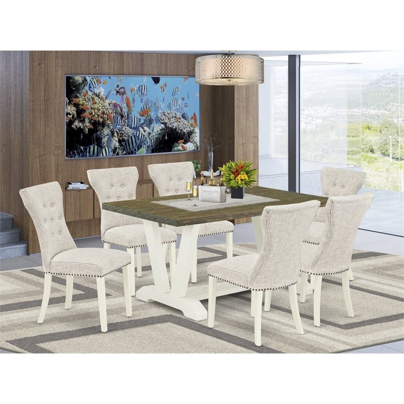 East West Furniture V-Style 7-piece Wood Dining Table Set in Doeskin Gray