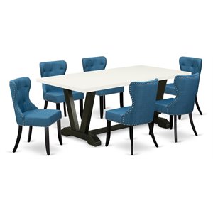 East West Furniture V-Style 7-piece Wood Dinette Set in White/Black