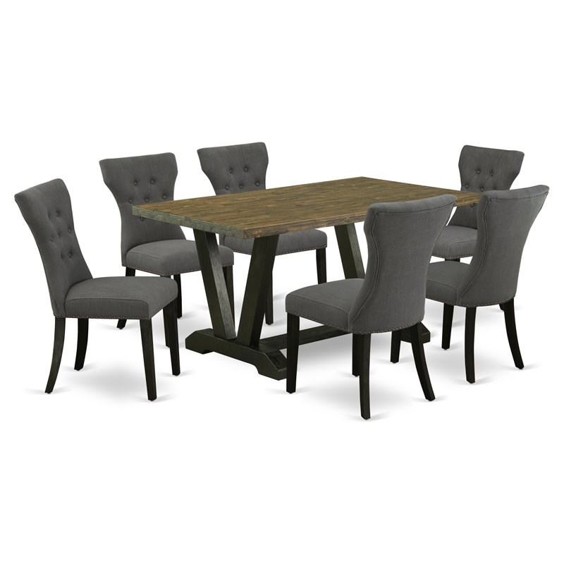 East West Furniture V-Style 7-piece Dining Room Table Set in Dark Gotham Gray