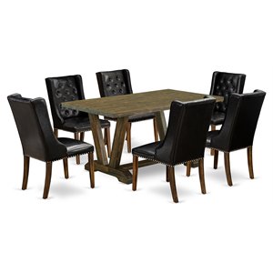 East West Furniture V-Style 7-piece Wood Dining Set in Jacobean/Black