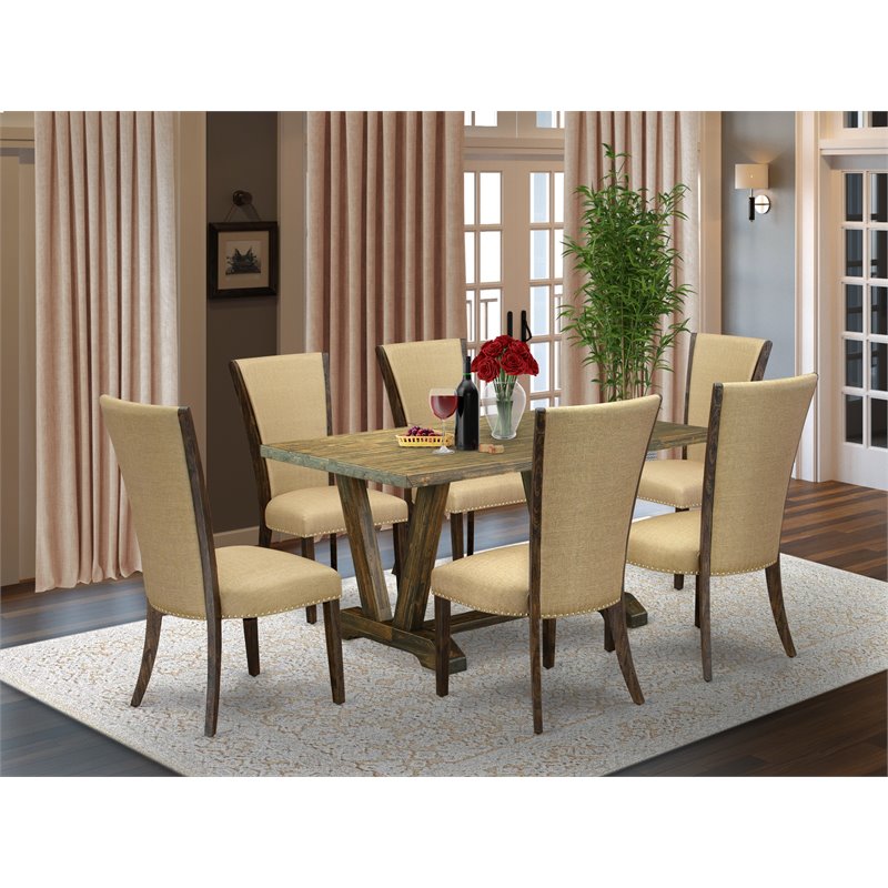 East West Furniture V-Style 7-piece Wood Dining Set in Jacobean Brown