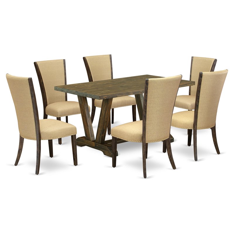 East West Furniture V-Style 7-piece Wood Dining Set in Jacobean Brown