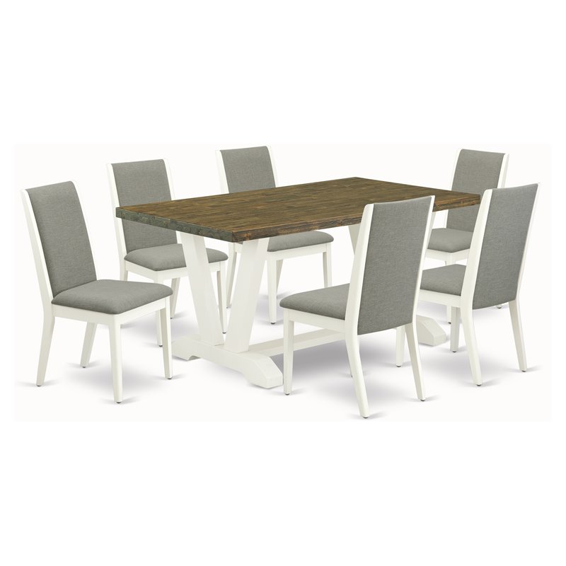 East West Furniture V-Style 7-piece Wood Dining Set in White/Shitake/Brown