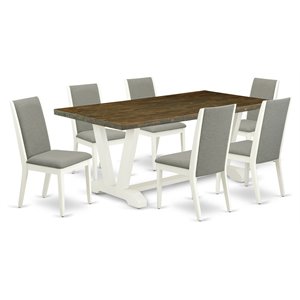 East West Furniture V-Style 7-piece Wood Dining Room Table Set in White/Shitake