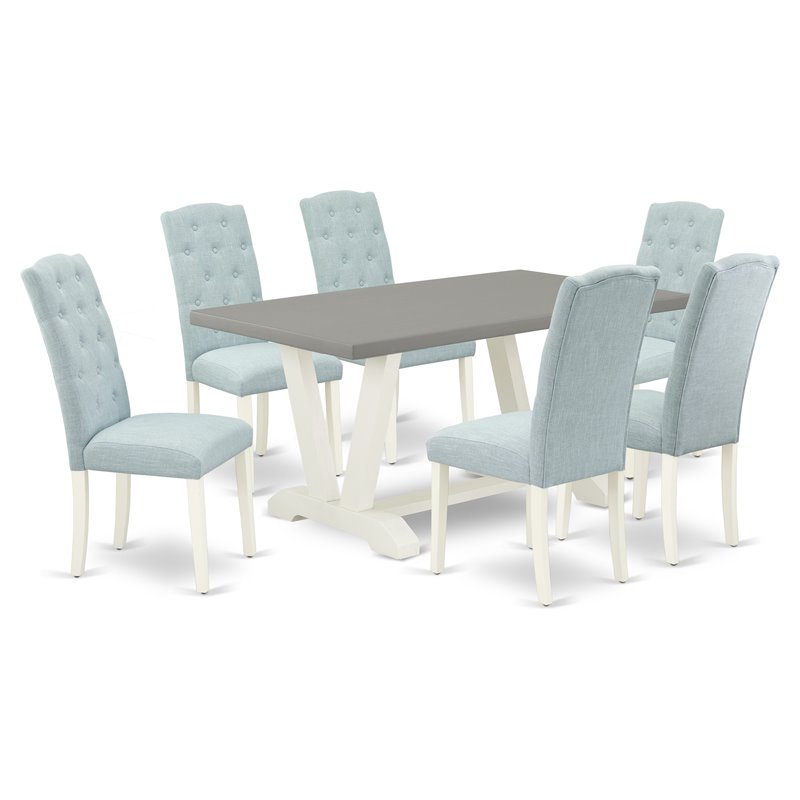 East West Furniture V-Style 7-piece Dining Table and Chairs in White/Baby Blue