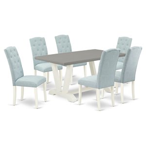 East West Furniture V-Style 7-piece Dining Table and Chairs in White/Baby Blue