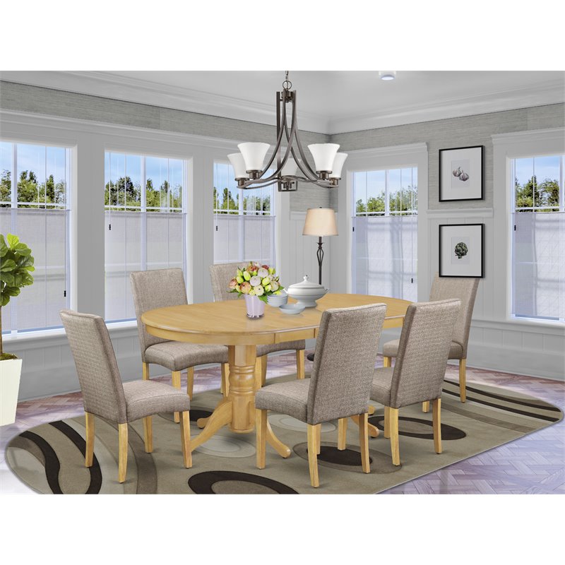 East West Furniture Vancouver 7-piece Wood Dining Set in Oak/Dark Khaki