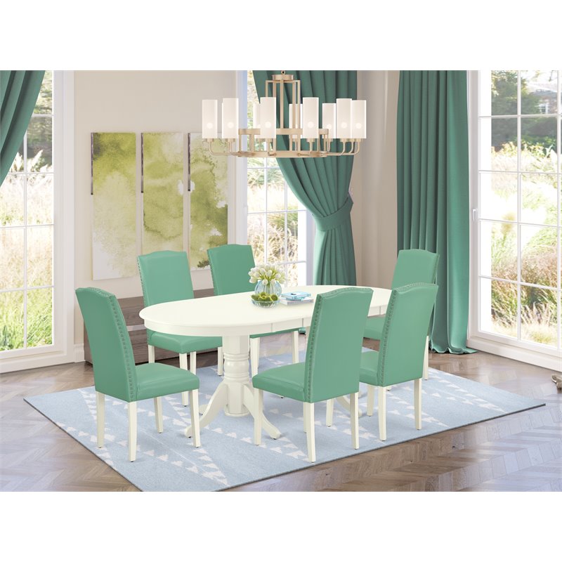 East West Furniture Vancouver 7-piece Wood Dining Set in Linen White/Pond