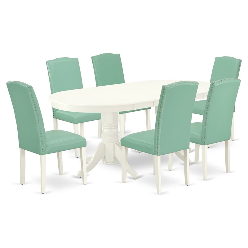 East West Furniture Vancouver 7-piece Wood Dining Set in Linen White/Pond