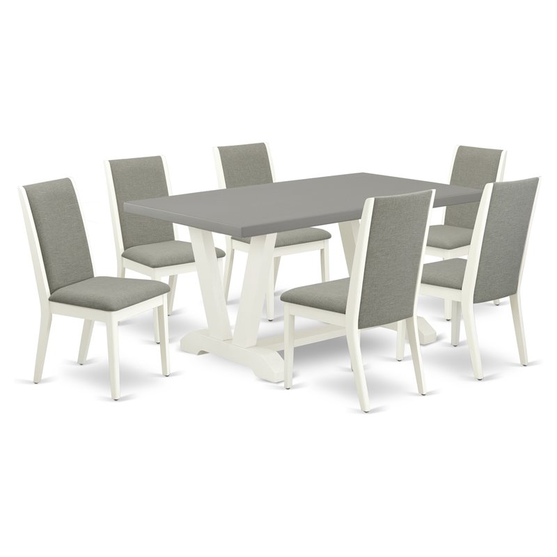 East West Furniture V-Style 7-piece Wood Dining Set in White/Shitake/Cement