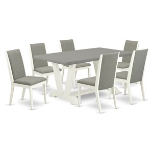 East West Furniture V-Style 7-piece Wood Dining Set in White/Shitake/Cement