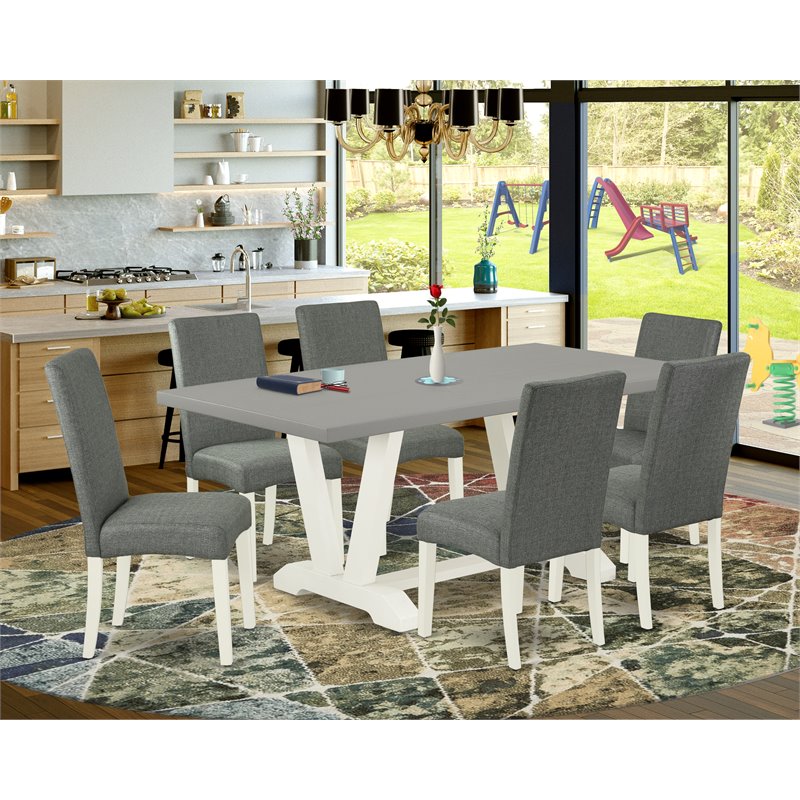 East West Furniture V-Style 7-piece Wood Dinette Table Set in Linen White/Gray
