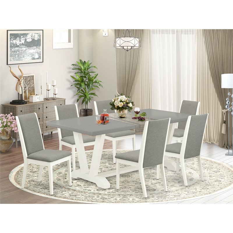 East West Furniture V-Style 7-piece Wood Dinette Table Set in White/Shitake
