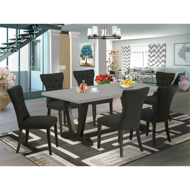 East West Furniture V-Style 7-piece Wood Kitchen Set in Black/Cement