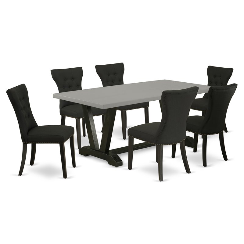 East West Furniture V-Style 7-piece Wood Kitchen Set in Black/Cement