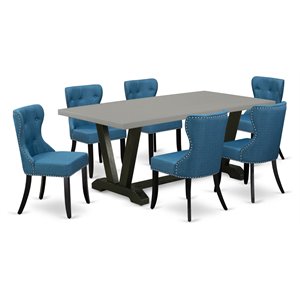 East West Furniture V-Style 7-piece Wood Dining Set in Cement/Black