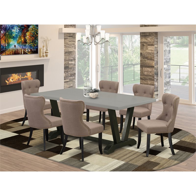 East West Furniture V-Style 7-piece Wood Kitchen Set in Black/Coffee