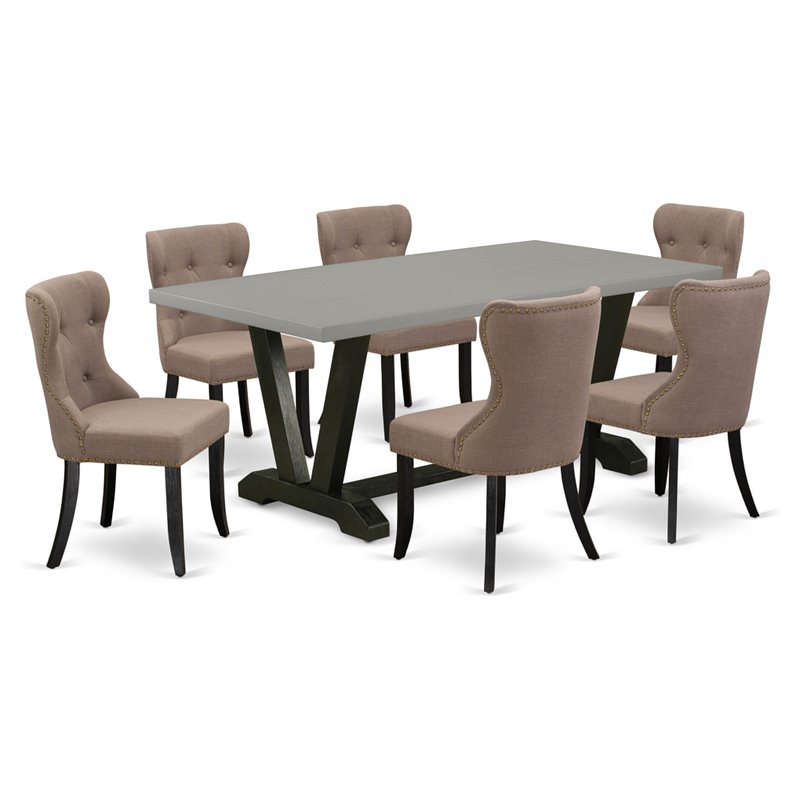 East West Furniture V-Style 7-piece Wood Kitchen Set in Black/Coffee