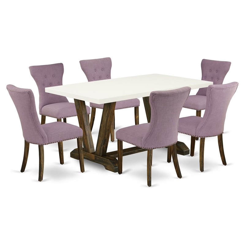 East West Furniture V-Style 7-piece Wood Dining Room Table Set in Jacobean Brown