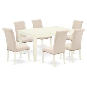 East West Furniture Weston 7-piece Wood Dining Set in Linen White/Light Beige