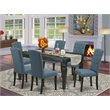 East West Furniture Weston 7-piece Wood Dining Set in Black/Blue