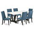 East West Furniture V-Style 7-piece Wood Kitchen Set in Black/Mineral Blue
