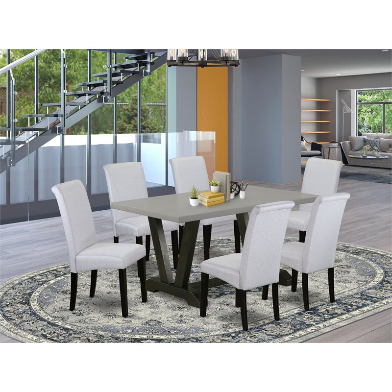 East West Furniture V-Style 7-piece Wood Dining Set in Black/Gray