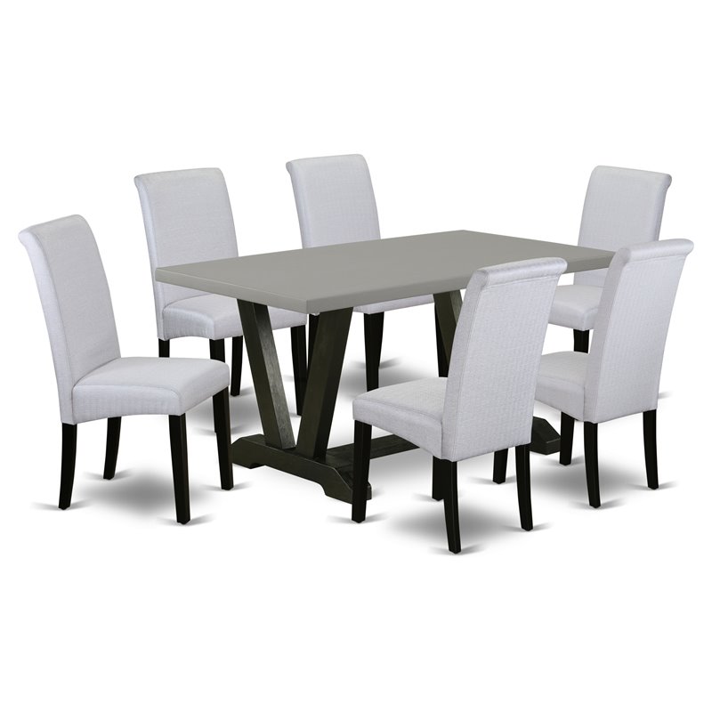 East West Furniture V-Style 7-piece Wood Dining Set in Black/Gray