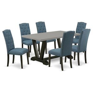 East West Furniture V-Style 7-piece Wood Dining Set in Black/Blue