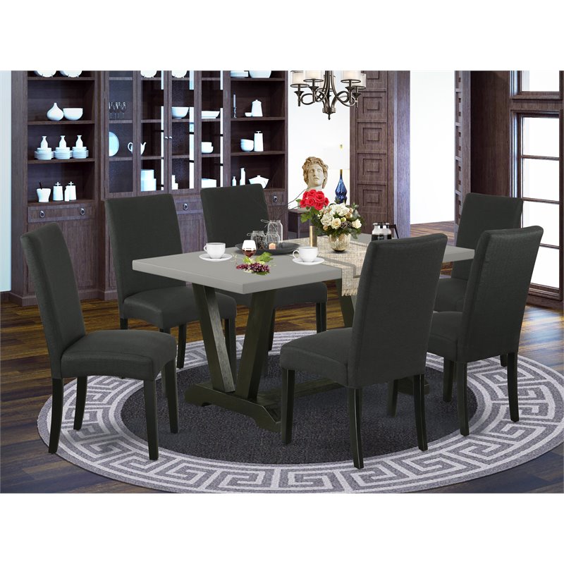 East West Furniture V-Style 7-piece Wood Dining Room Set in Cement/Black