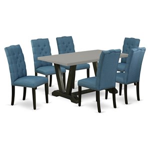 East West Furniture V-Style 7-piece Wood Dining Set in Black/Cement
