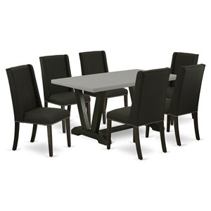 East West Furniture V-Style 7-piece Dining Table Set with Cushion Seat in Black