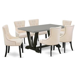 East West Furniture V-Style 7-piece Kitchen Set with Button Tufted Back in Black