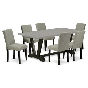 East West Furniture V-Style 7-piece Wood Dining Table Set in Black/Shitake