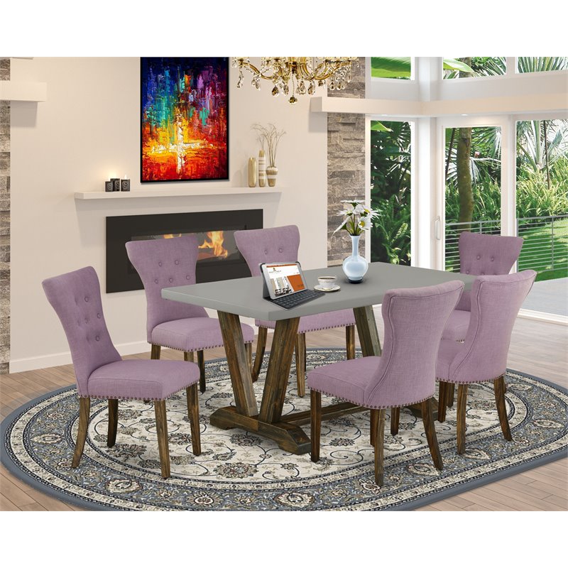East West Furniture V-Style 7-piece Wood Dining Table Set in Dahlia Purple