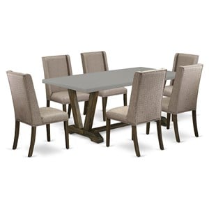 East West Furniture V-Style 7-piece Wood Dining Set in Linen White