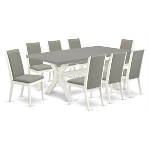 East West Furniture X-Style 9-piece Wood Dining Set in White/Shitake/Cement