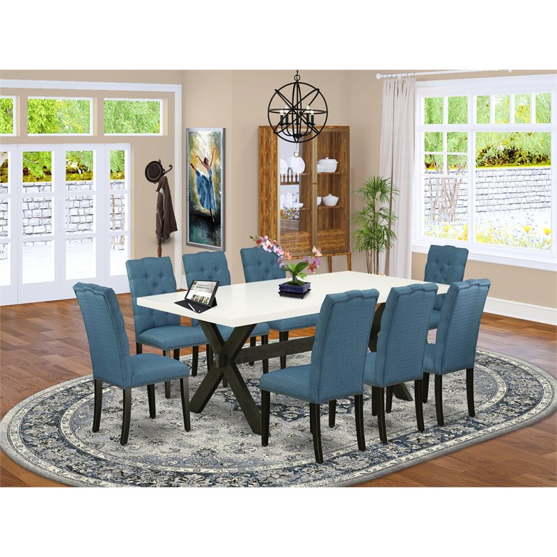 East West Furniture X-Style 9-piece Wood Dining Table Set in Black