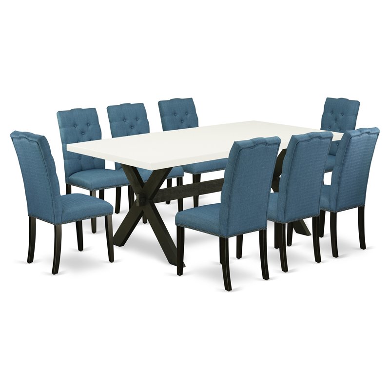 East West Furniture X-Style 9-piece Wood Dining Table Set in Black
