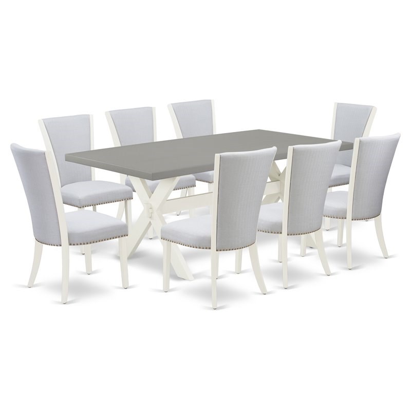 East West Furniture X-Style 9-piece Wood Dining Set in Linen White