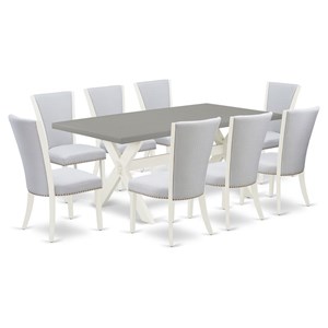East West Furniture X-Style 9-piece Wood Dining Set in Linen White