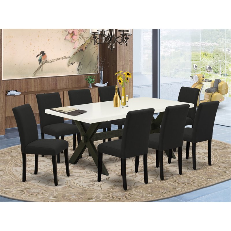 East West Furniture X-Style 9-piece Traditional Wood Dinette Set in Black