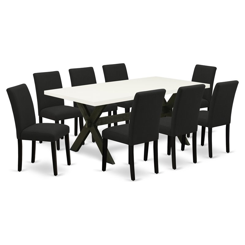 East West Furniture X-Style 9-piece Traditional Wood Dinette Set in Black